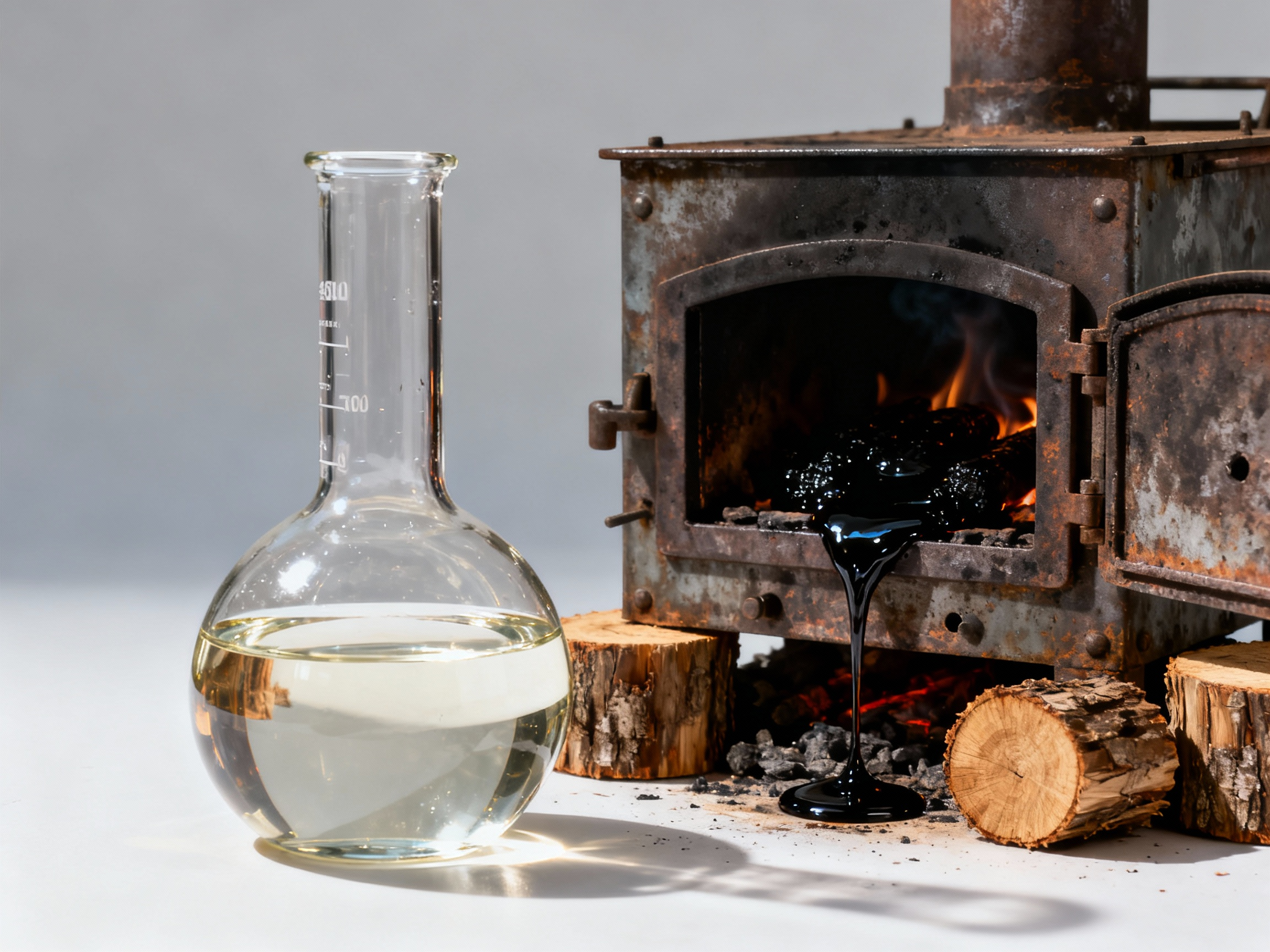 Diagram comparing steam distillation for pure gum turpentine with destructive recovery from wood stumps.